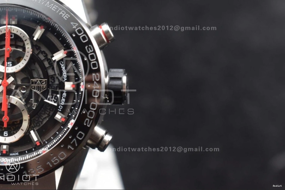 SS 01 on A1887 Chrono Best Black Calibre Dial Bracelet SS XF Strap 1:1 Edition Heuer 0209